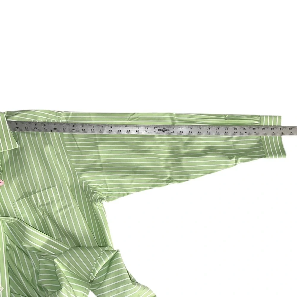 Brooks Brothers Dress Shirt Mens 17-34 Cotton Slim Fit Green & White Stripe - Picture 9 of 9